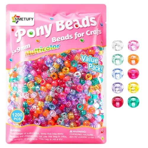 Simetufy 1200 pcs Pony Beads 6x9mm Glitter Clear Plastic Beads Transparent | DIY Craft Supplies for Kids & Adults thumbnail 1