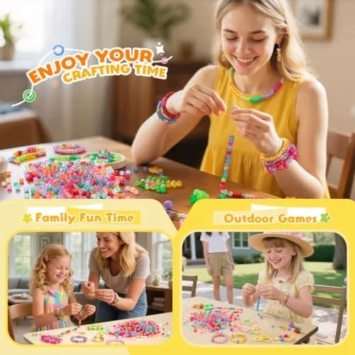 Simetufy 1200 pcs Pony Beads 6x9mm Glitter Clear Plastic Beads Transparent | DIY Craft Supplies for Kids & Adults thumbnail 5