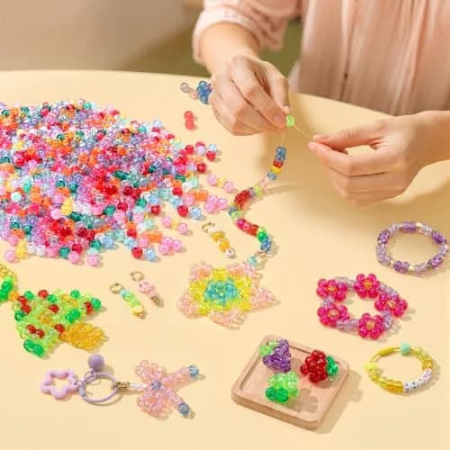 Simetufy 1200 pcs Pony Beads 6x9mm Glitter Clear Plastic Beads Transparent | DIY Craft Supplies for Kids & Adults thumbnail 2