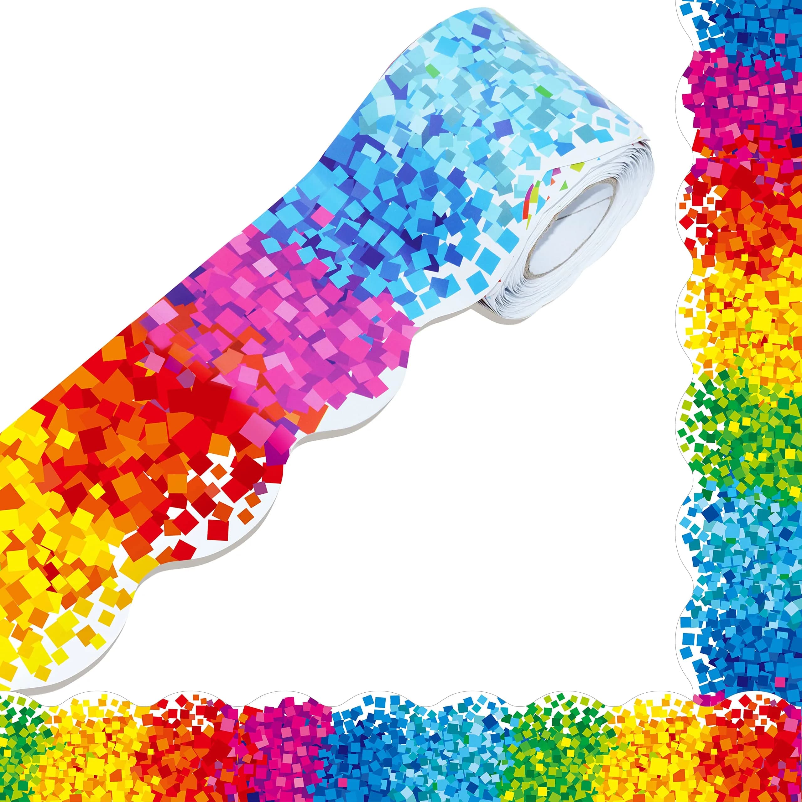 ERKE Confetti Scalloped Bulletin Board Borders 60 ft (18.3 m) | Rainbow Colors for Classrooms & Offices - main product image