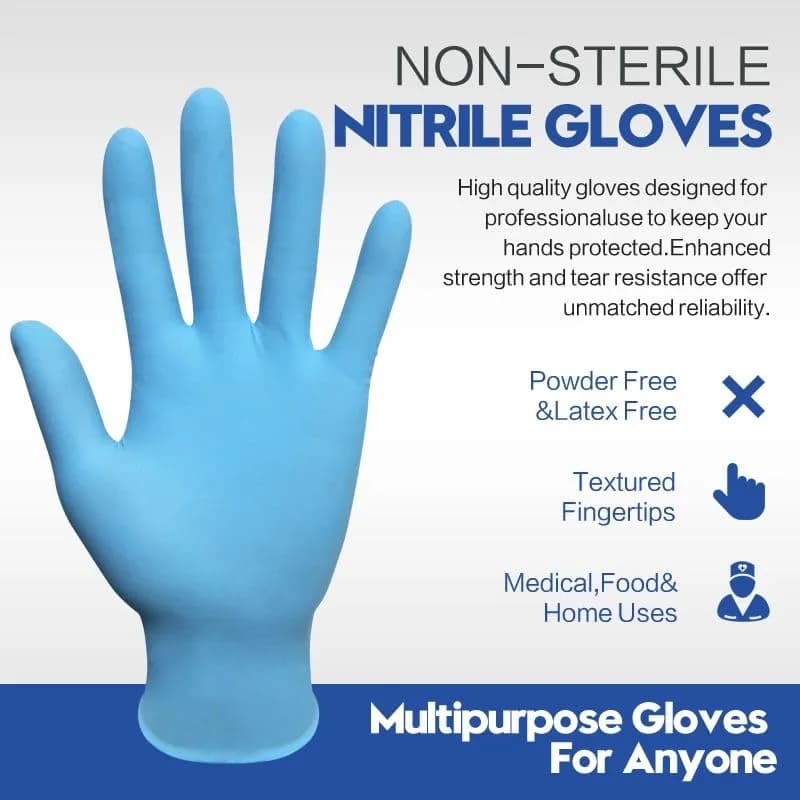 Infimor Blue Nitrile Gloves 3 mil Disposable Gloves, 100 Count (Large) thumbnail 5