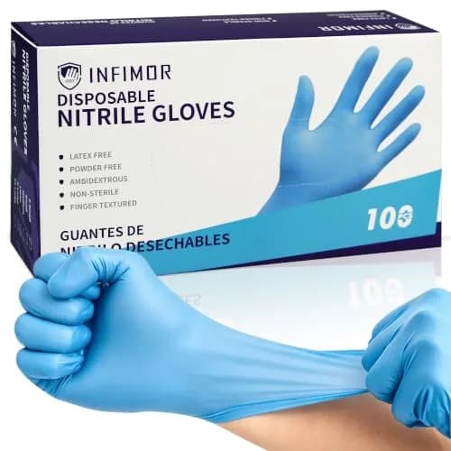 Infimor Nitrile Gloves Small Size 100 Count Blue | Powder-Free, Latex-Free, 3mil Thickness thumbnail 1