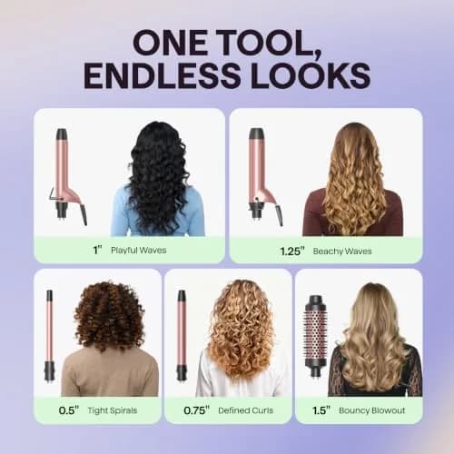 wavytalk 5 in 1 Curling Iron Set with Heated Round Brush | 0.5-1.25 inch Ceramic Barrels for Glamorous Styles thumbnail 2