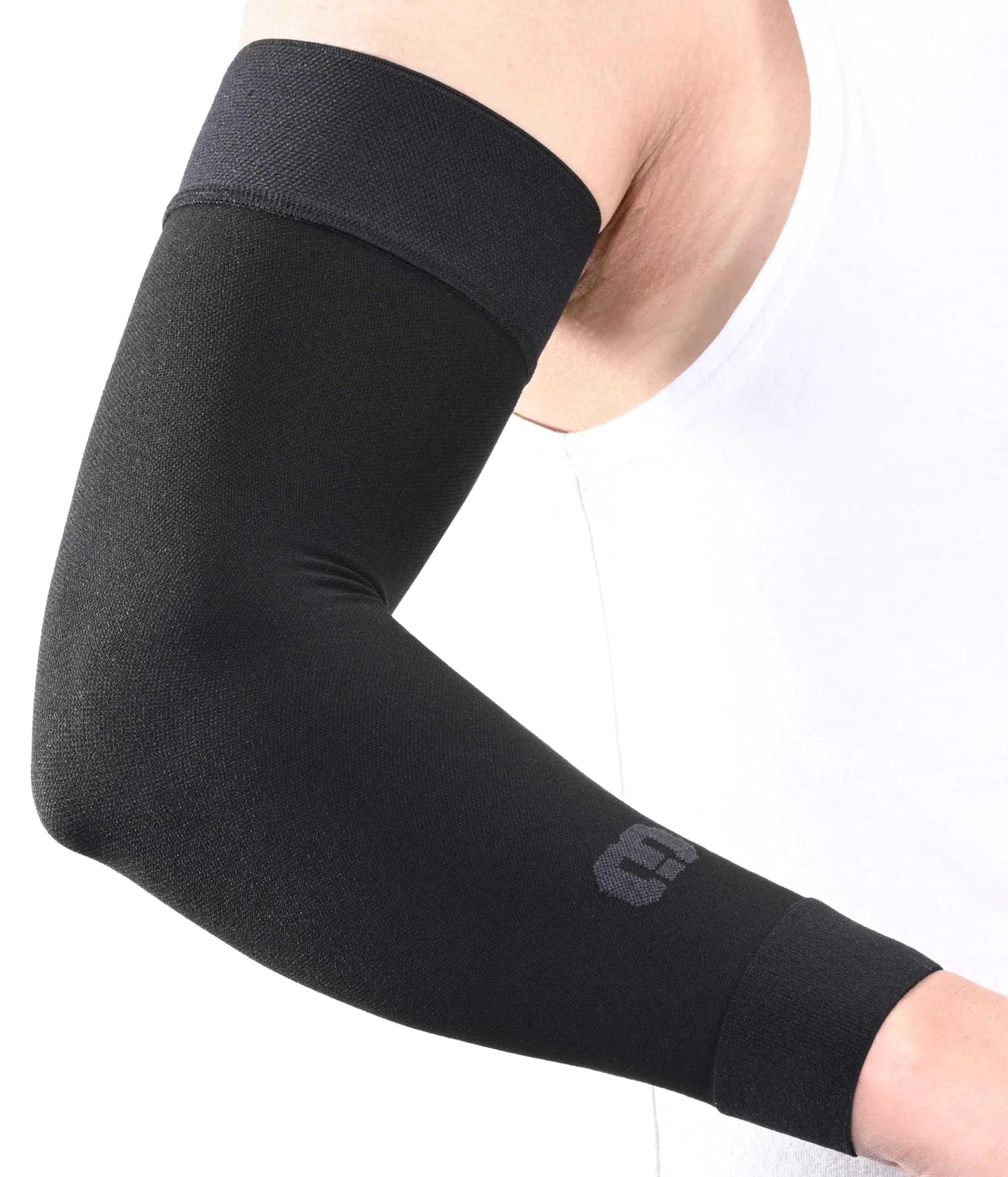 MGANG Medical Compression Arm Sleeve 15-20 mmHg, Lymphedema & Post-Surgery Support | German-Engineered 80% Nylon, 20% Spandex — Black (20-30 Mmhg Without Silicone)