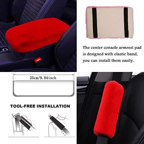 ZYNQACC Fluffy Steering Wheel Cover Set | Warm Soft Fuzzy Car Accessories for Women/Girls (15 Inch, Red) thumbnail 4