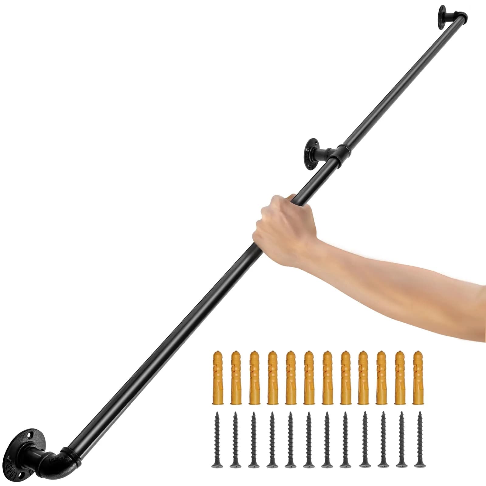 VEVOR Pipe Stair Handrail 6FT | Industrial Carbon Steel Wall Mount Support, 440LBS Load Capacity, Indoor & Outdoor Use - main product image