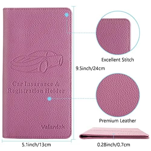 Valardoh Premium Car Registration and Insurance Card Holder Purple | 24.1 cm x 13 cm x 1 cm thumbnail 4
