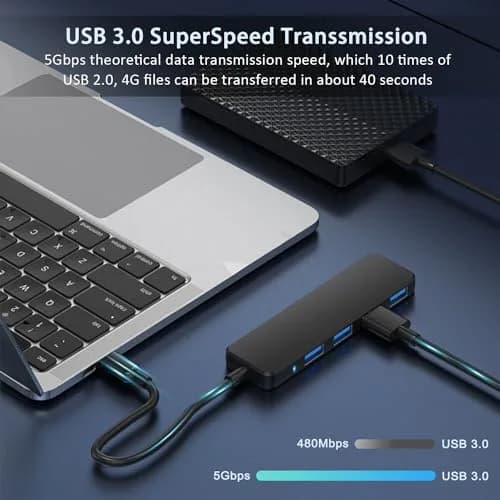 vienon USB Hub 4 Port 3.0 (10.16 cm / 3.94 in) | Expands 1 USB-A to 4 USB-A Ports thumbnail 3