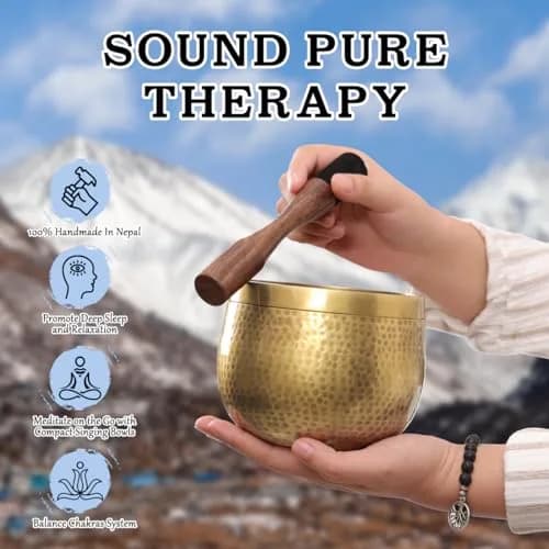 Relaehih Tibetan Singing Bowl Set 12.7 cm (5 inch) | Authentic Nepal Hand-Hammered Meditation Chakra Sound Bowl thumbnail 5