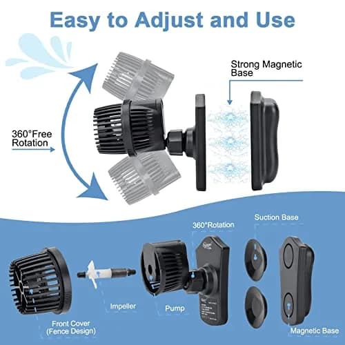 hygger 2100 GPH Aquarium Wave Maker Pump with Magnetic Suction Base & 360° Rotation | 12W Powerhead for 75-130 Gal Tanks thumbnail 2