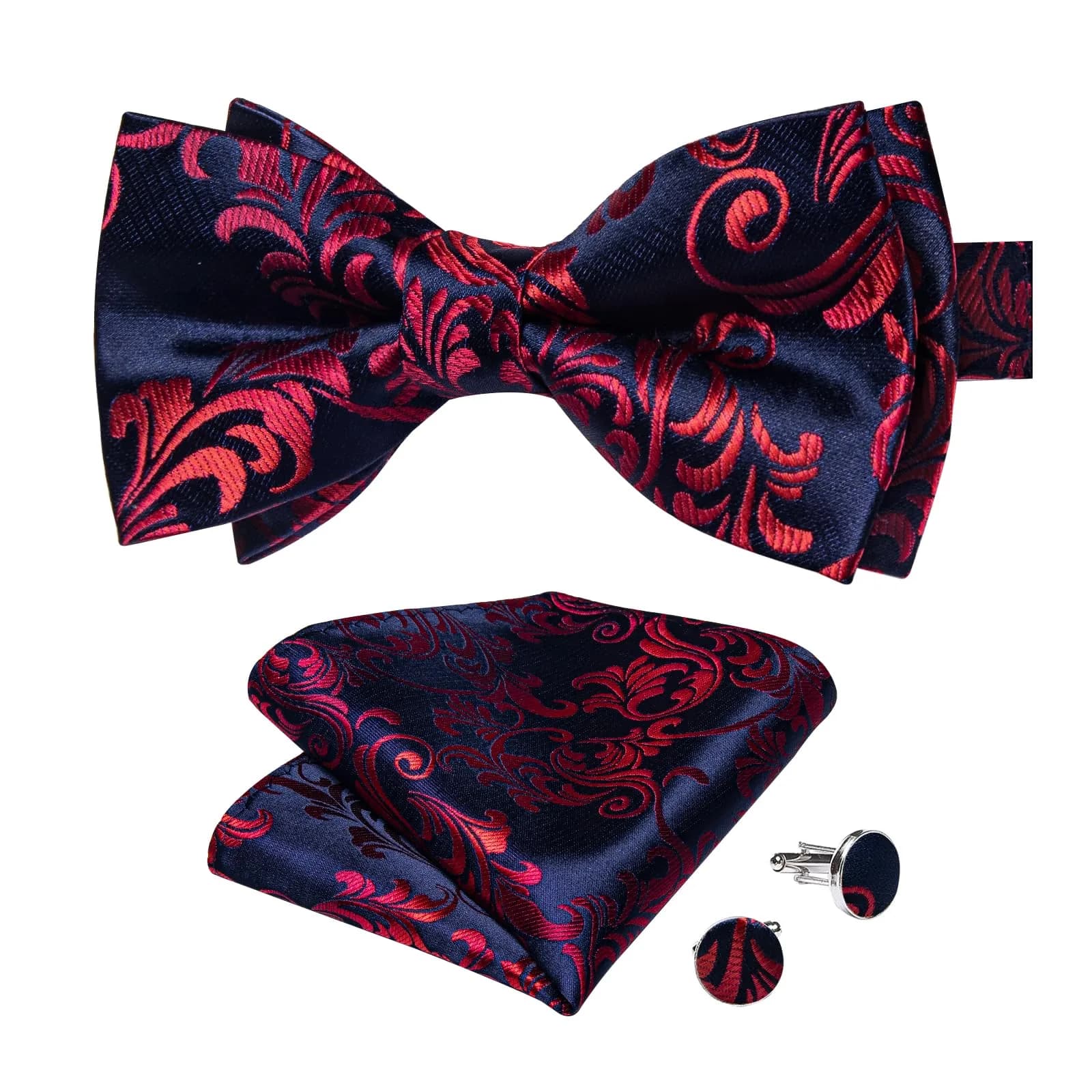 DiBanGu Silk Bow Tie Pre Tied Bowtie Set for Men In Gift Box, Gold | Adjustable Classic Pattern — 06-blue Red