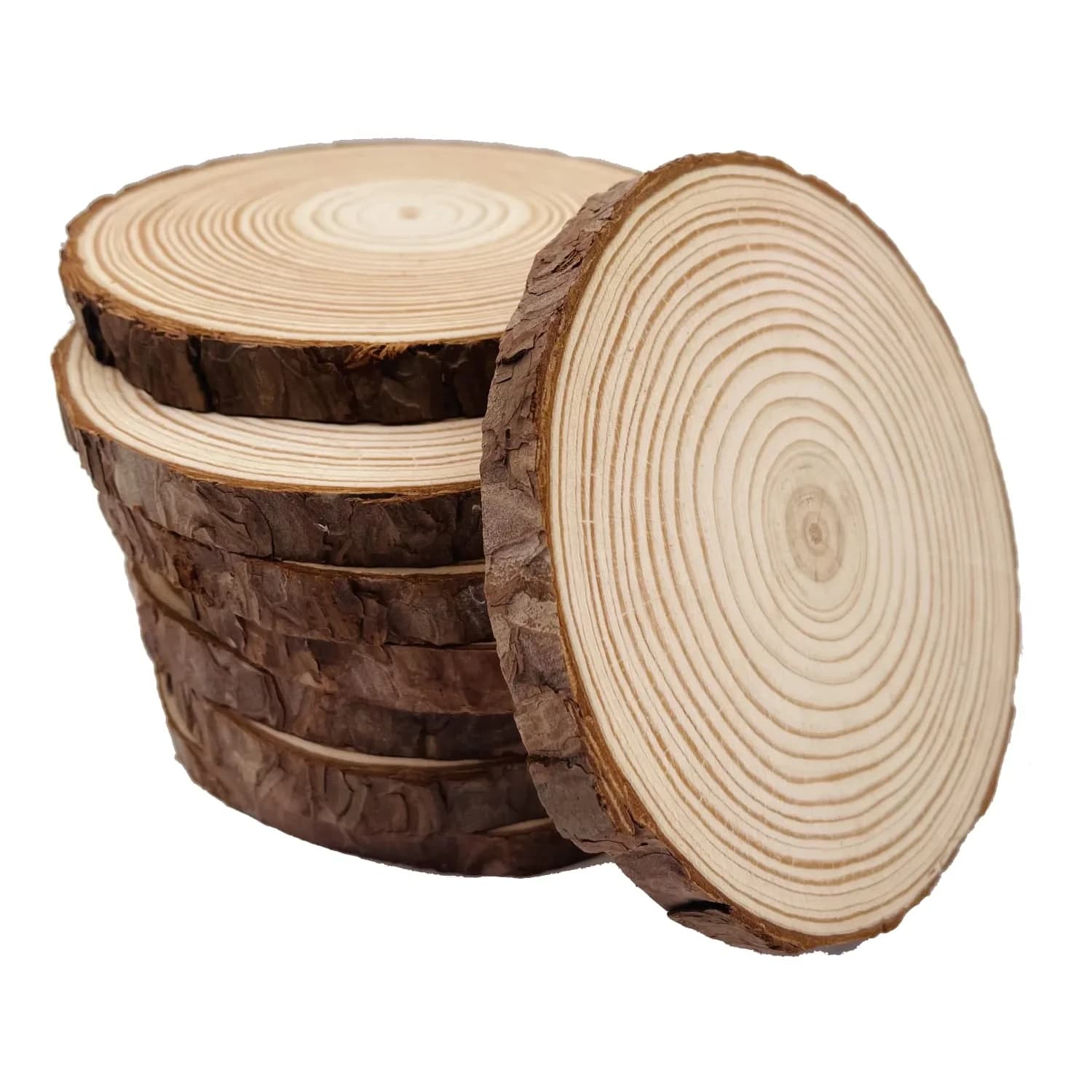 William Craft Natural Wood Slices 9 Pcs 13-14cm (5.1-5.5 inch) Rustic Wedding DIY Craft Wood Kit | Pack of 9
