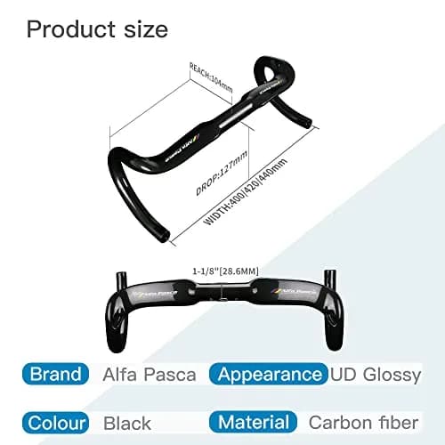 Alfa Pasca Carbon Fiber Drop Bars 31.8 x 400mm Aero Road Bike Handlebar | Lightweight & Internal Routing thumbnail 2
