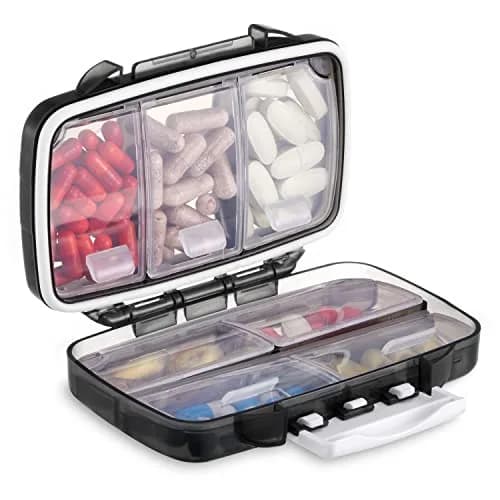 Fullicon Moistureproof Airtight Pill Organizer, Portable, 7 Compartment | Moistureproof & Double Lock for Travel & Daily Use thumbnail 1