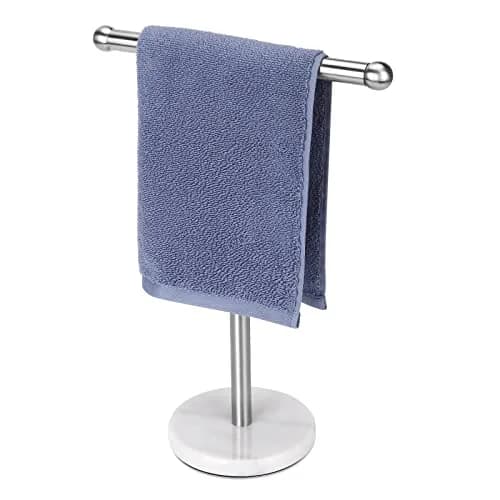 WAYDELI Modern T-Shape Hand Towel Holder Stand with Heavy Marble Base, 29.2 cm (11.4 inches) Height | Rustproof SUS304 Stainless Steel thumbnail 1