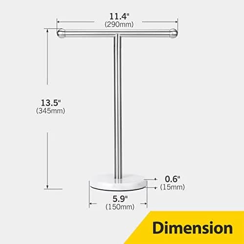 WAYDELI Modern T-Shape Hand Towel Holder Stand with Heavy Marble Base, 29.2 cm (11.4 inches) Height | Rustproof SUS304 Stainless Steel thumbnail 5