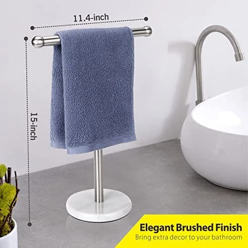 WAYDELI Modern T-Shape Hand Towel Holder Stand with Heavy Marble Base, 29.2 cm (11.4 inches) Height | Rustproof SUS304 Stainless Steel thumbnail 3