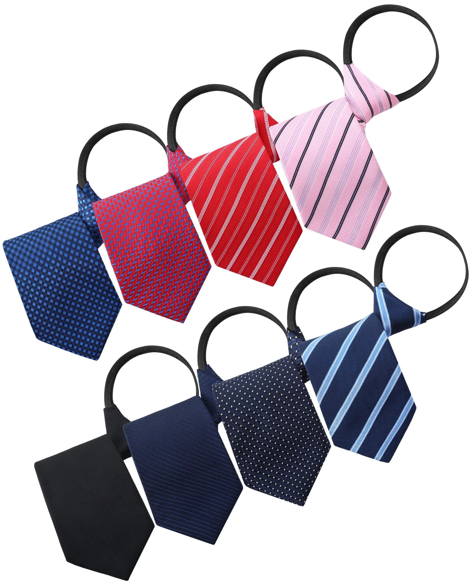 Geyoga Zipper Ties for Men 8 Pack | Adjustable Pre Tied Silky Neckties for Business & Wedding — Stylish Color