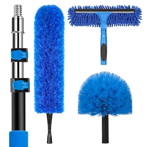 VITEVER 20 Feet High Reach Duster Kit with 5-12 Ft Extension Pole, Cobweb Duster, Window Squeegee & Scrubber | Cleans High Ceilings, Fans, and Windows thumbnail 1