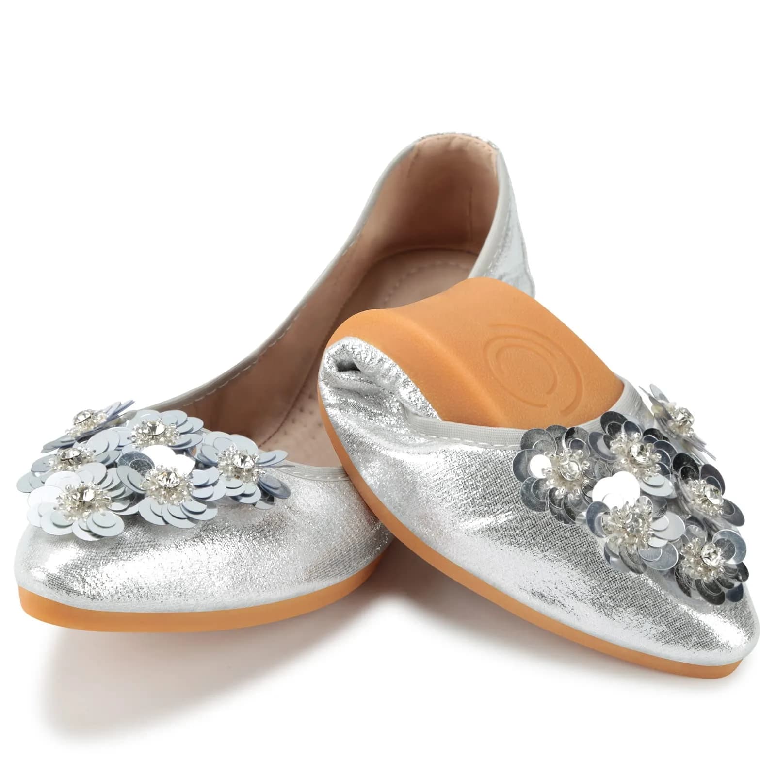 KUNWFNIX Women's Ballet Flats Sequins Foldable Comfort Slip-on Flat Shoes | Sparkly Wedding & Casual