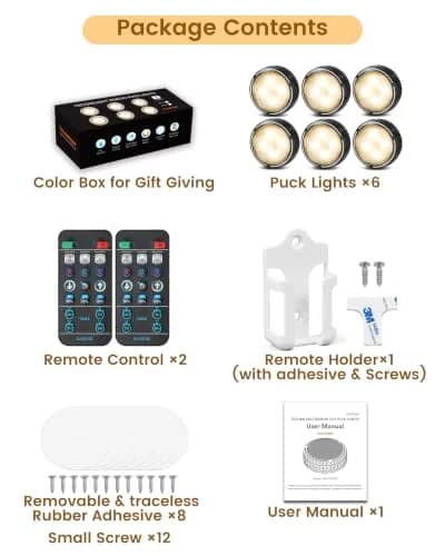 TECOMLIGHT Puck Lights with Remote 6 Pack | 13 Colors & White Tones, Battery-Operated, Adjustable Dimming thumbnail 5