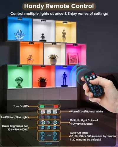 TECOMLIGHT Puck Lights with Remote 6 Pack | 13 Colors & White Tones, Battery-Operated, Adjustable Dimming thumbnail 3