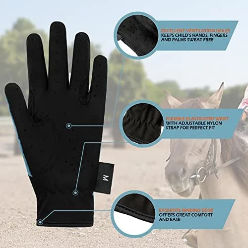 Thapower Kids Horse Riding Gloves Children Mesh Equestrian Gloves | Breathable Summer-Weight Mesh & Reinforced Grip (enabling safe riding in warm weather, suitable for ages 10-12) thumbnail 4