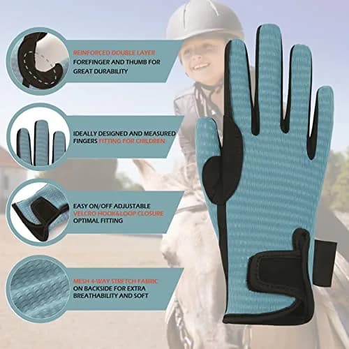 Thapower Kids Horse Riding Gloves Children Mesh Equestrian Gloves | Breathable Summer-Weight Mesh & Reinforced Grip (enabling safe riding in warm weather, suitable for ages 10-12) thumbnail 3