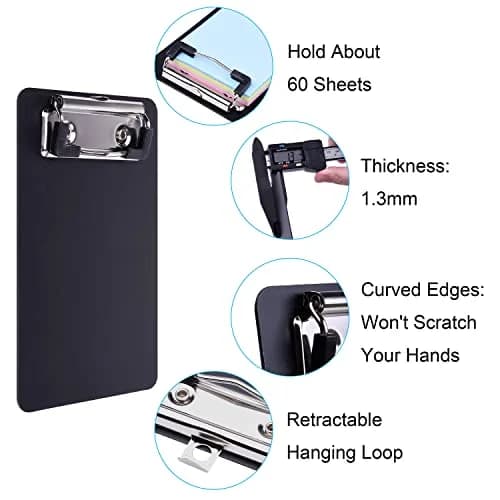 Wisdompro Black 2 Pack Mini Clipboards 10cm (4") x 15cm (6") | Lightweight Polypropylene & Stainless Steel Clip thumbnail 5