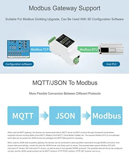 Waveshare RS485 to Ethernet Converter Industrial Serial Device Server TCP/IP to Serial Module with 9-24V Wide Power Supply | Supports Modbus Gateway, MQTT/JSON, TCP/UDP Modes thumbnail 4