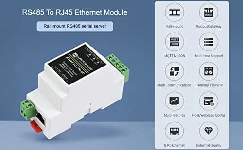 Waveshare RS485 to Ethernet Converter Industrial Serial Device Server TCP/IP to Serial Module with 9-24V Wide Power Supply | Supports Modbus Gateway, MQTT/JSON, TCP/UDP Modes thumbnail 2
