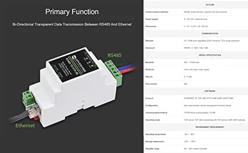 Waveshare RS485 to Ethernet Converter Industrial Serial Device Server TCP/IP to Serial Module with 9-24V Wide Power Supply | Supports Modbus Gateway, MQTT/JSON, TCP/UDP Modes thumbnail 3