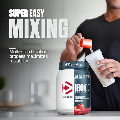 Dymatize ISO100 Strawberry Whey Protein Isolate 1.34 lb (608g) | 25g Protein, 5.5g BCAAs, Gluten-Free thumbnail 4