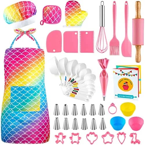 GiftInTheBox Kids Cooking & Baking Set 54 PCS Rainbow Apron & Chef Hat | Complete Kit for Junior Chefs thumbnail 1