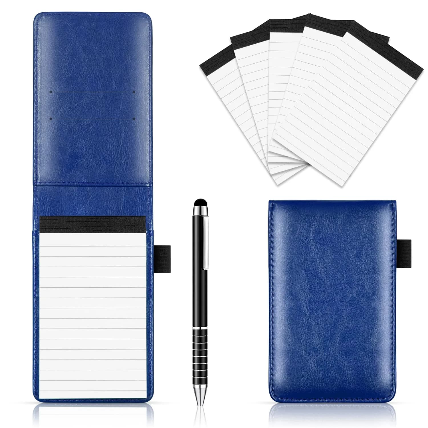 Xhwykzz Blue 7 Pcs Small Pocket Notepad Holder Set with Pen | Business Style PU Leather Mini Notebooks 3x5 Inch