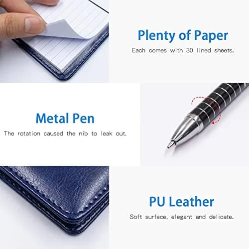 Xhwykzz Blue 7 Pcs Small Pocket Notepad Holder Set with Pen | Business Style PU Leather Mini Notebooks 3x5 Inch thumbnail 6