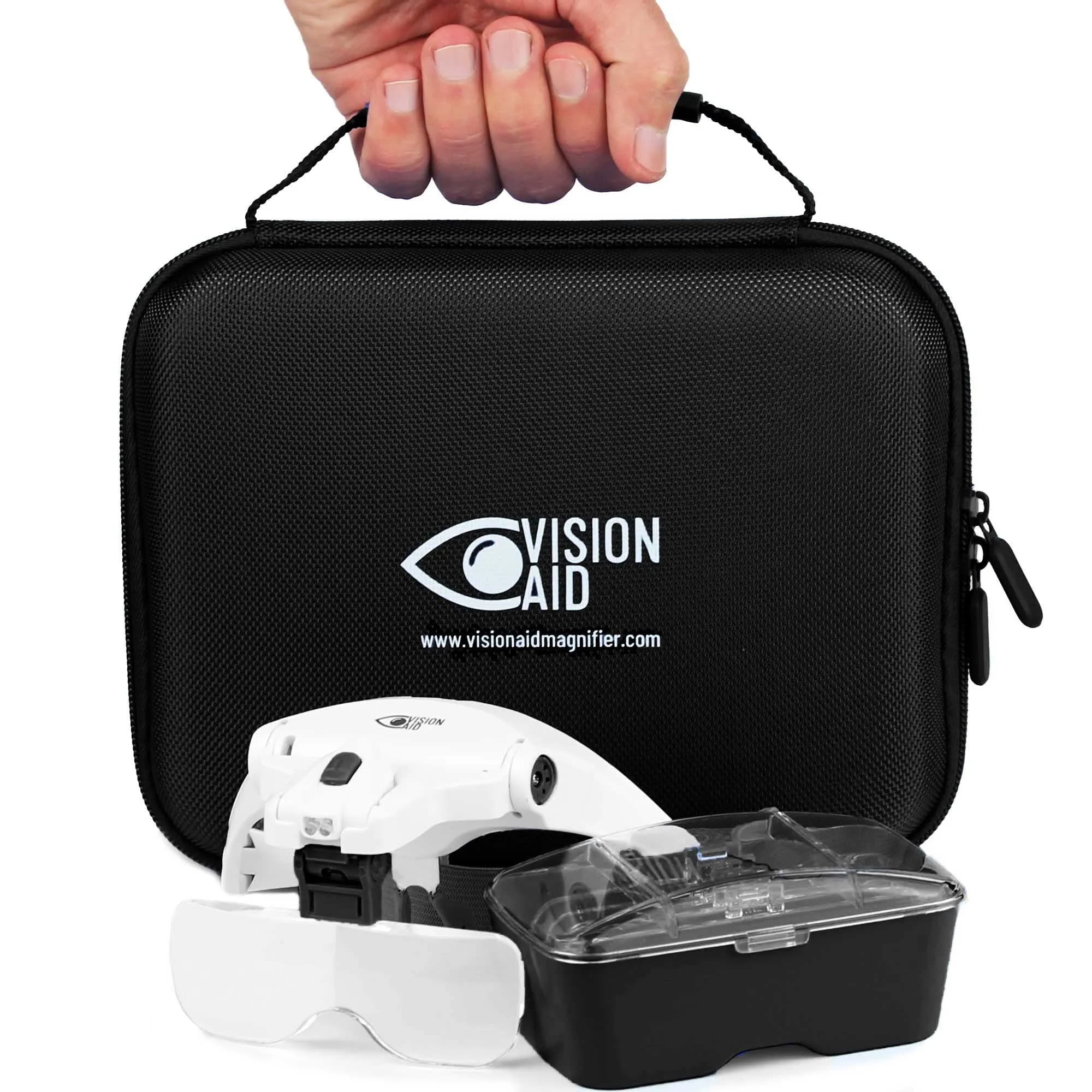 Vision Aid Headband Magnifier with LED Light, 5 Lenses & Case | Hands-Free Magnifying Glass for Crafts & Close Work — White