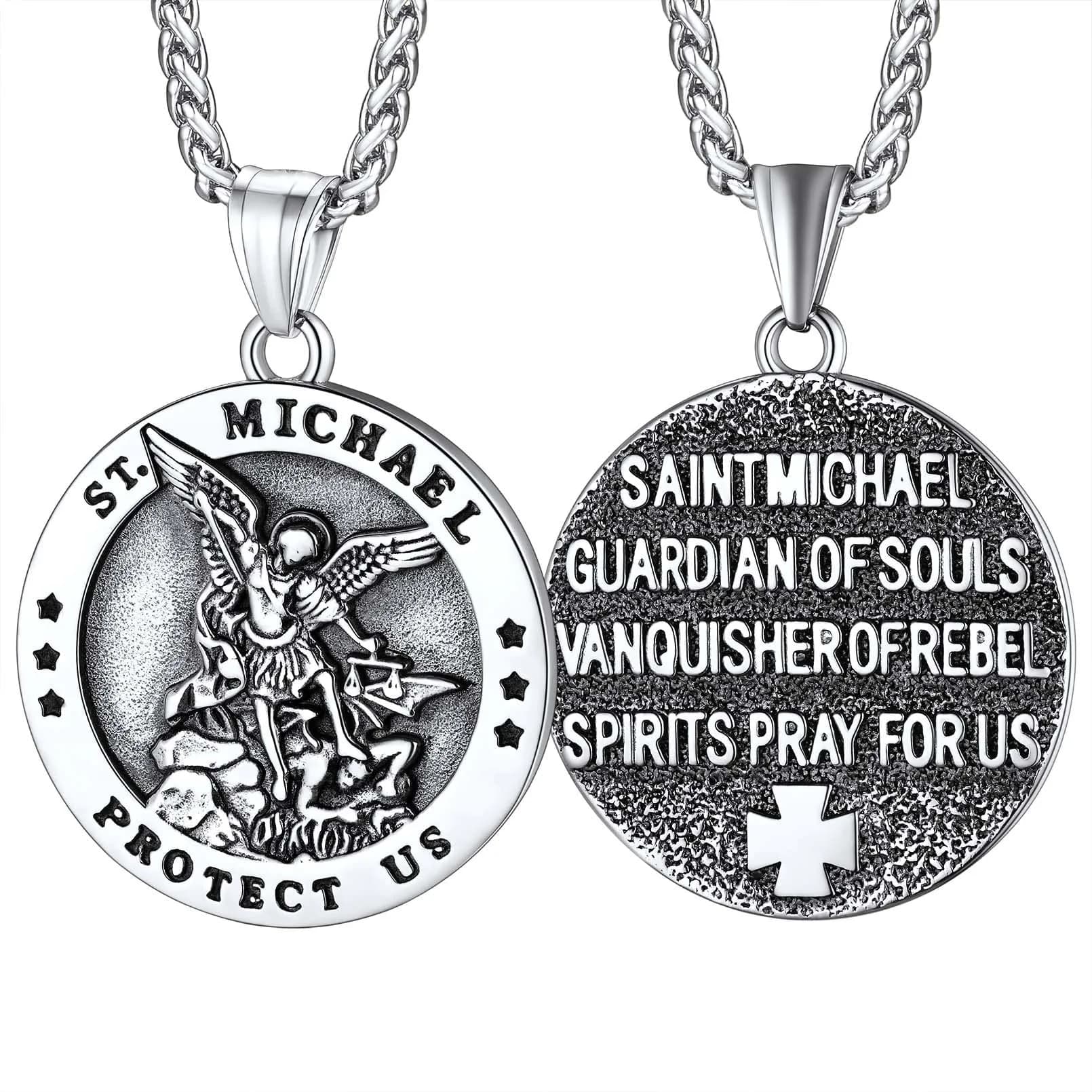 FaithHeart Saint Michael Pendant Necklace for Men with 22"+2" Wheat Chain | Archangel Protection Amulet - main product image