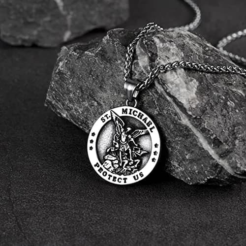 FaithHeart Saint Michael Pendant Necklace for Men with 22"+2" Wheat Chain | Archangel Protection Amulet thumbnail 8