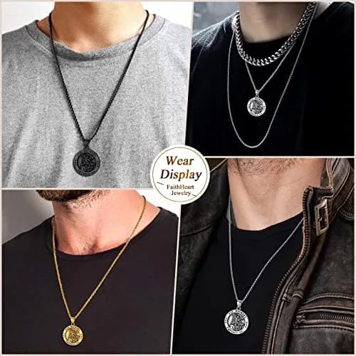 FaithHeart Saint Michael Pendant Necklace for Men with 22"+2" Wheat Chain | Archangel Protection Amulet thumbnail 2
