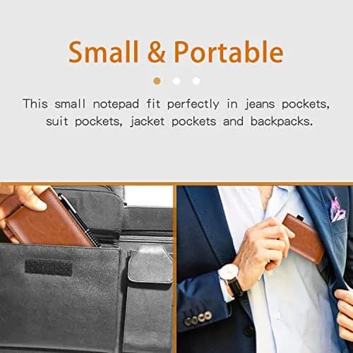 Xhwykzz Pocket Notepad Holder Set with Pen, 7 Pcs Brown PU Leather Executive Notebooks | 3x5 Inch Lined Journals thumbnail 2