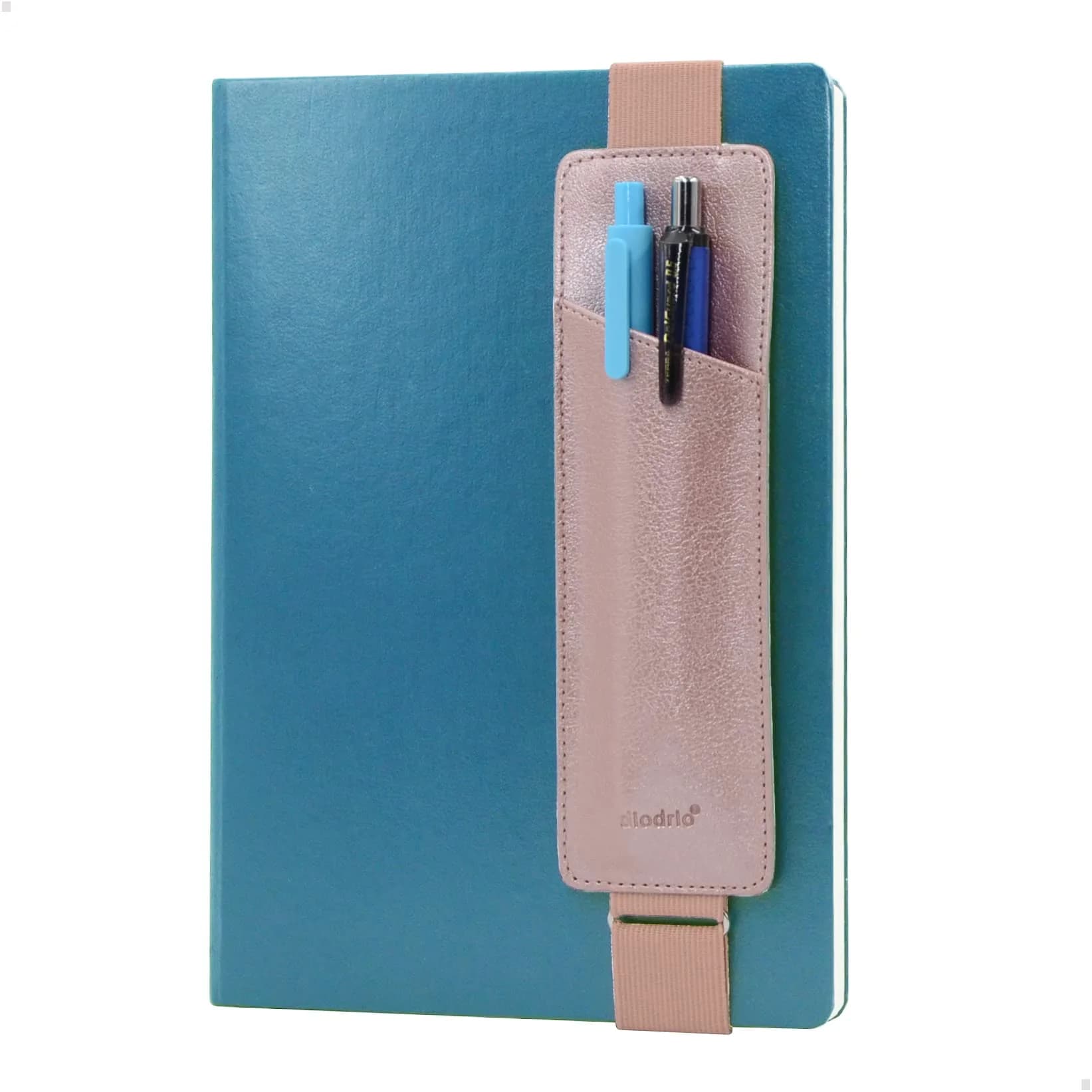 diodrio Adjustable Elastic Band Pen Holder, Black | Fits 8"-11" Notebooks, PU Leather — Rose Gold
