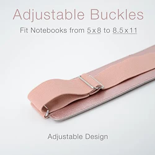 diodrio Adjustable Elastic Band Pen Holder, Pencil Holder, Pen Sleeve Pouch for Hardcover Journals, Notebooks, Planners, Binders, Fit Notebooks from 8" to 11” in Height, PU Leather, Detachable, Rose Gold | Rose Gold thumbnail 2