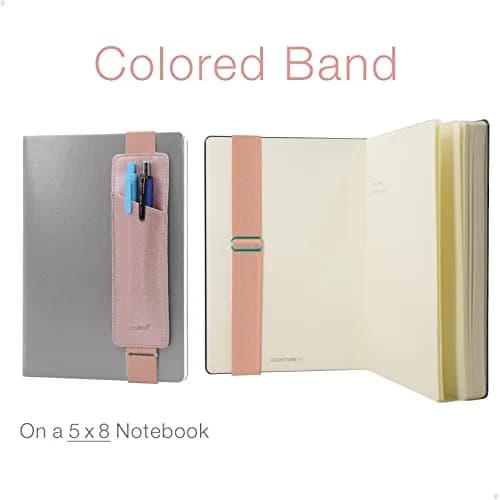diodrio Adjustable Elastic Band Pen Holder, Pencil Holder, Pen Sleeve Pouch for Hardcover Journals, Notebooks, Planners, Binders, Fit Notebooks from 8" to 11” in Height, PU Leather, Detachable, Rose Gold | Rose Gold thumbnail 3