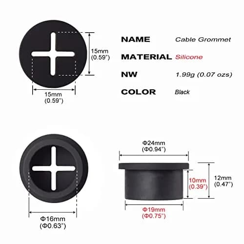 keenkee Black Rubber Cable Cord Grommets 3/4 Inch (19mm) Hole Size | Pack of 8 for Desk Wire Management thumbnail 2