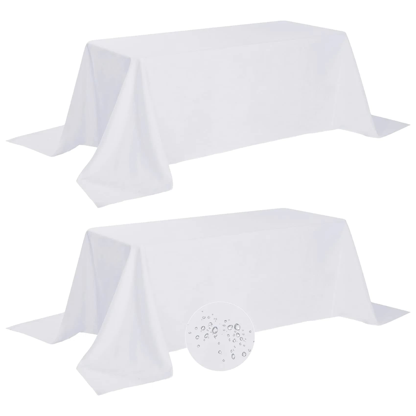 Fokitut Waterproof Rectangle Tablecloth 60x102 Inch | Stain & Wrinkle Resistant Polyester — White / 90x132''