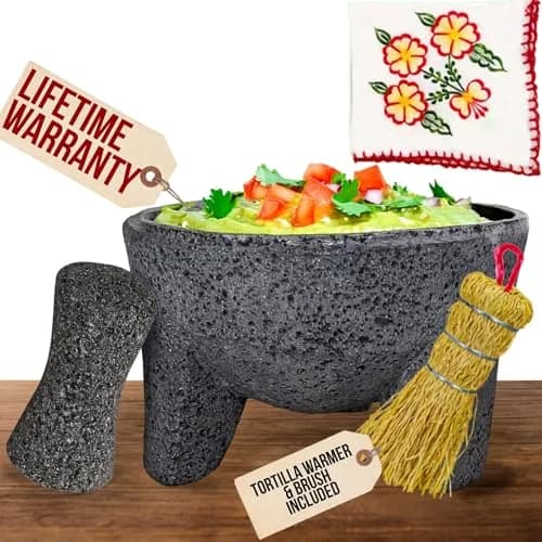 Cuitáxi Molcajete Mexicano Lava Rock Mortar and Pestle Set 20.3cm (8 inch) | Authentic Volcanic Stone for Guacamole and Spices thumbnail 1