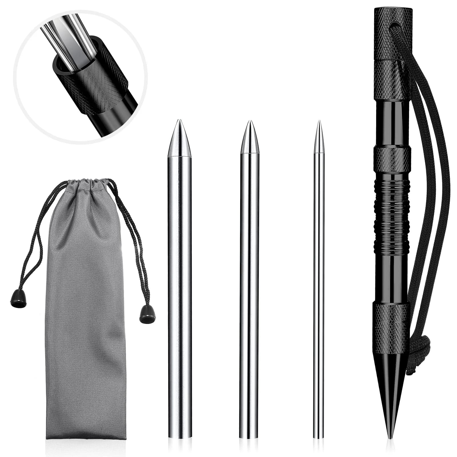 Moxweyeni Black Paracord Knotting Tool Marlin Spike with 3 Stainless Steel Lacing Needles | 16.2 cm (6.18 in) Marlin Spike & 7.8 cm (3.07 in) Needles - main product image