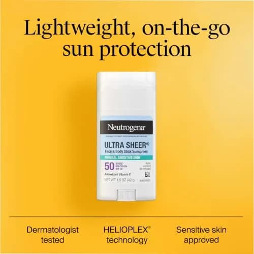 Neutrogena Ultra Sheer Mineral Sunscreen Stick SPF 50, 42ml (1.5 oz) | Dermatologist Recommended for Sensitive Skin thumbnail 3