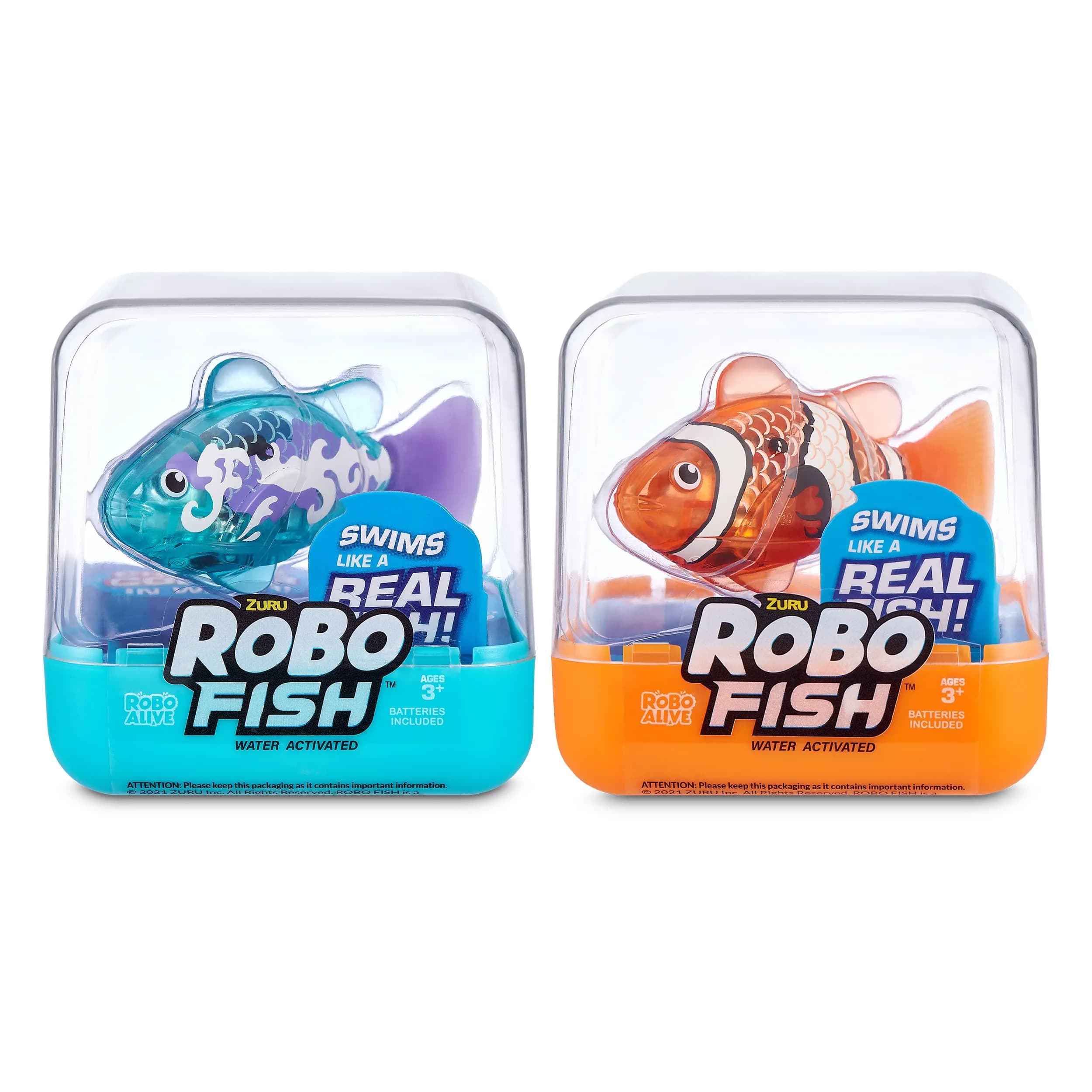 Robo Alive Robo Fish Robotic Swimming Fish 2 Piece Set | Water Activated, Color Changing, 2-Pack — Teal + Orange